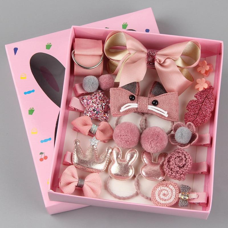 18pcs children cartoon hair clip girl gift headwear boxed hairpin hair rope accessories hair ring circle kid lovely