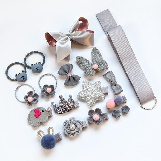 18pcs children cartoon hair clip girl gift headwear boxed hairpin hair rope accessories hair ring circle kid lovely