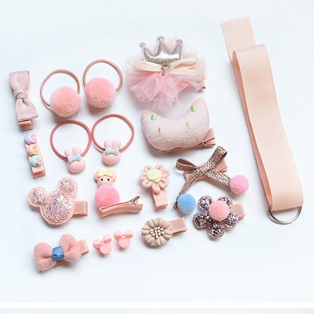 18pcs children cartoon hair clip girl gift headwear boxed hairpin hair rope accessories hair ring circle kid lovely