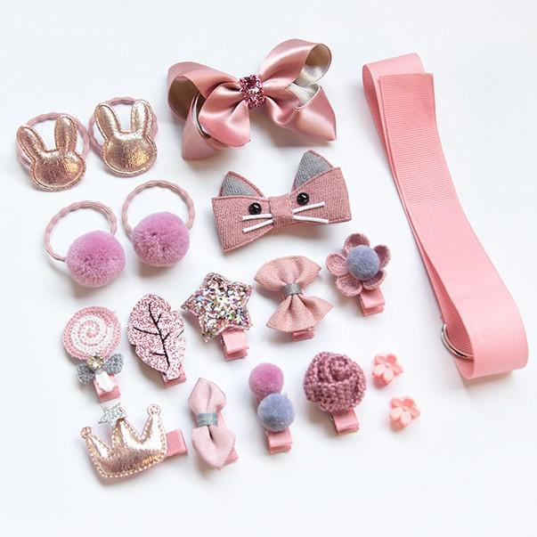 18pcs children cartoon hair clip girl gift headwear boxed hairpin hair rope accessories hair ring circle kid lovely