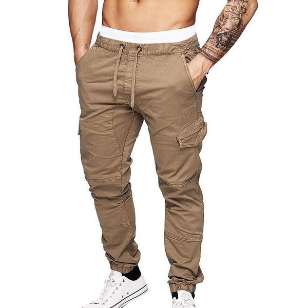 Laamei Drawstring Waist Cago Pants Slim Fit Men Jogging Sweatpant Trousers