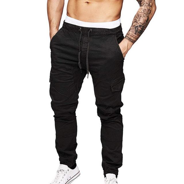 Laamei Drawstring Waist Cago Pants Slim Fit Men Jogging Sweatpant Trousers