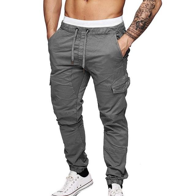 Laamei Drawstring Waist Cago Pants Slim Fit Men Jogging Sweatpant Trousers