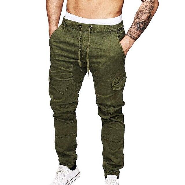 Laamei Drawstring Waist Cago Pants Slim Fit Men Jogging Sweatpant Trousers