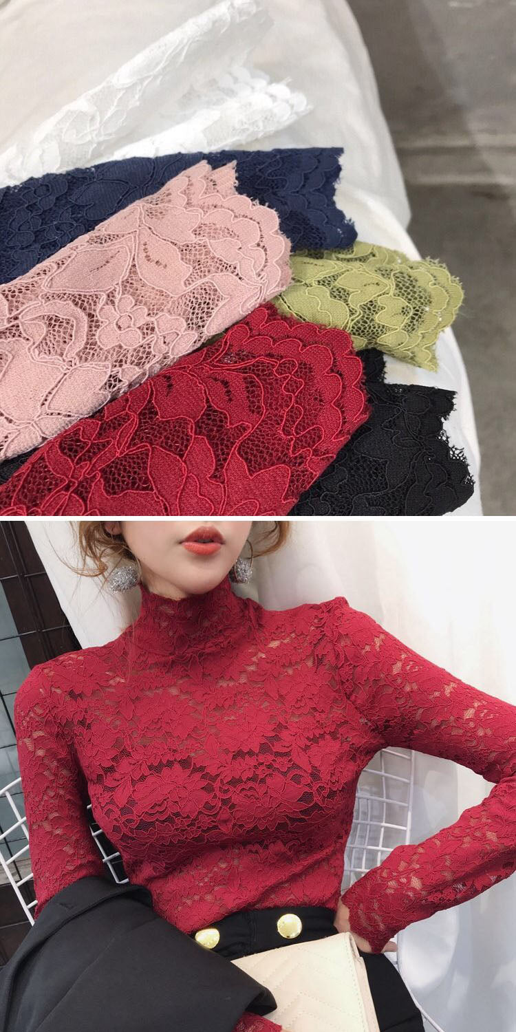 Elegant Floral Embroidery Elastic Blouse sexy Hollow Out Long Sleeve