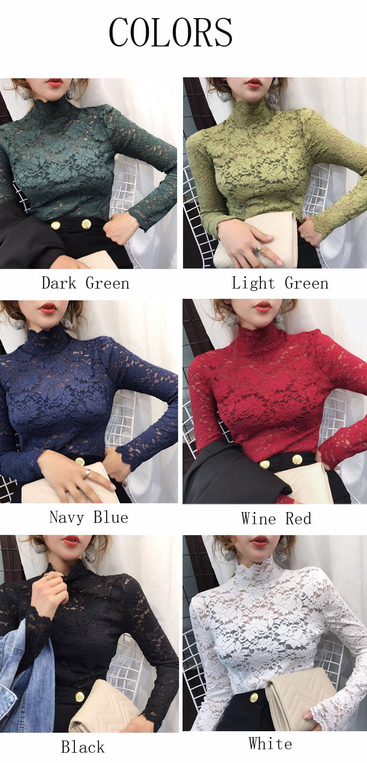 Elegant Floral Embroidery Elastic Blouse sexy Hollow Out Long Sleeve