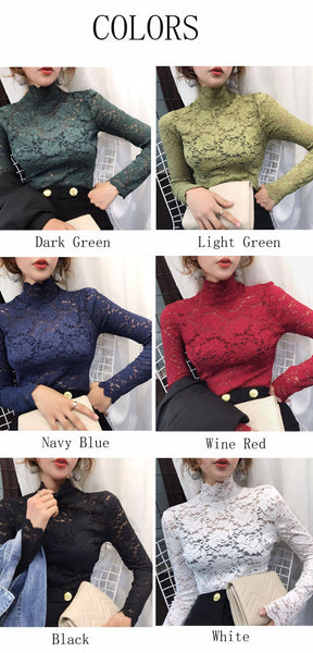 Elegant Floral Embroidery Elastic Blouse sexy Hollow Out Long Sleeve