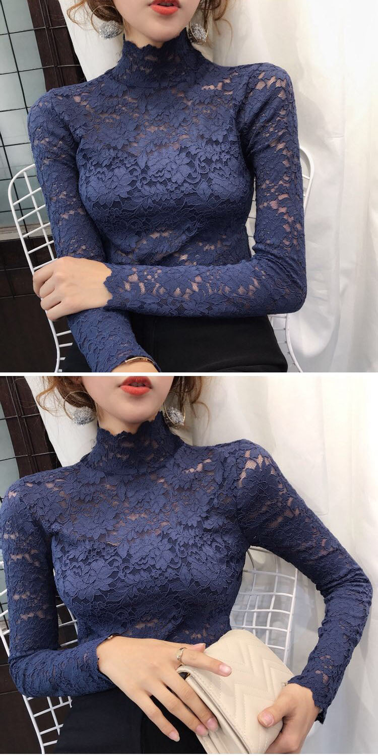 Elegant Floral Embroidery Elastic Blouse sexy Hollow Out Long Sleeve