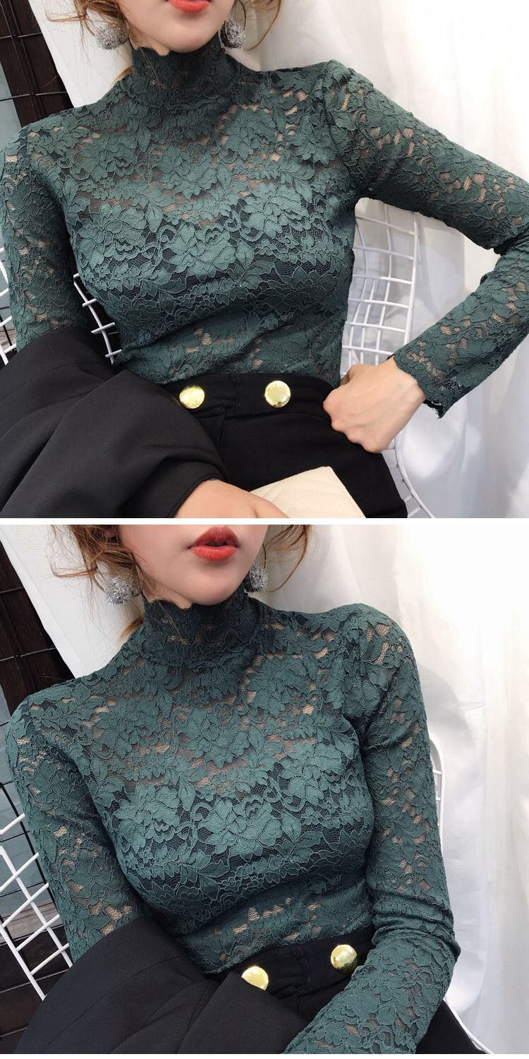 Elegant Floral Embroidery Elastic Blouse sexy Hollow Out Long Sleeve