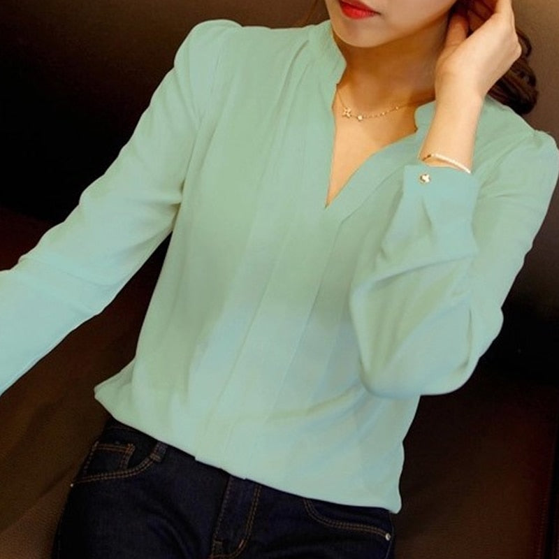 Elegant v-neck Chiffon Blouse women`s Fashion