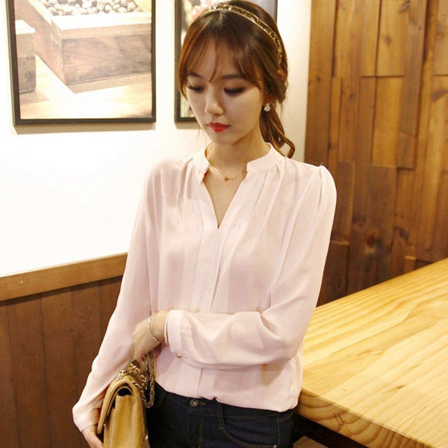 Elegant v-neck Chiffon Blouse women`s Fashion