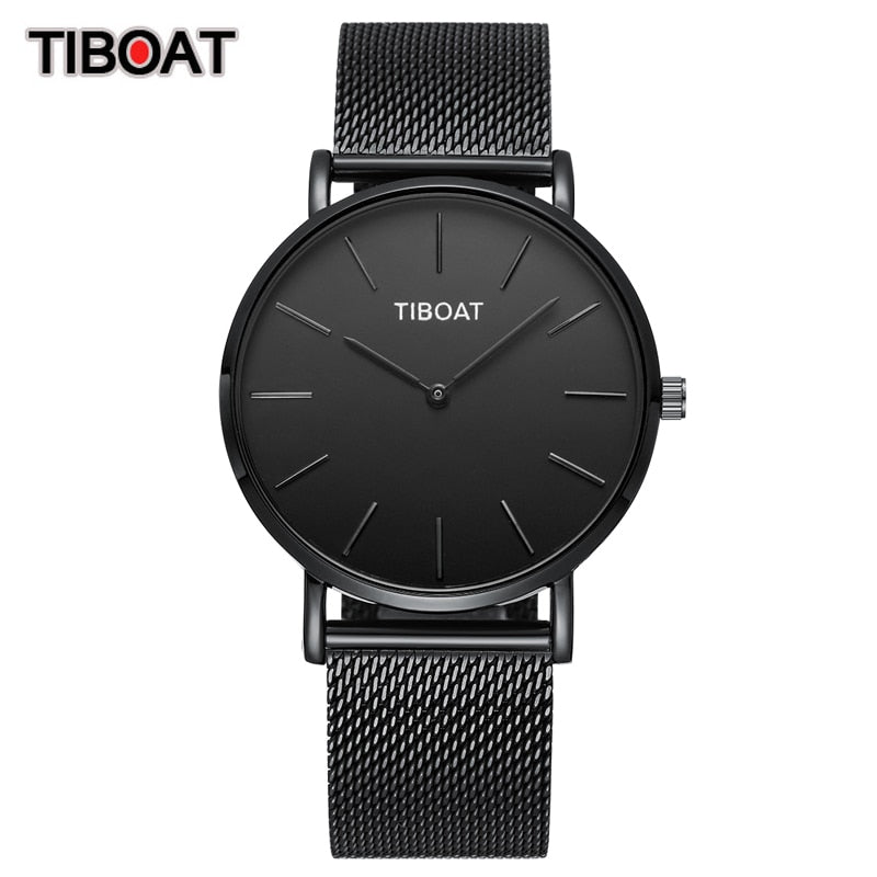 Fashion Gift Business Watches Men's Waterproof Quartz Wristwatch Black Steel Clock
