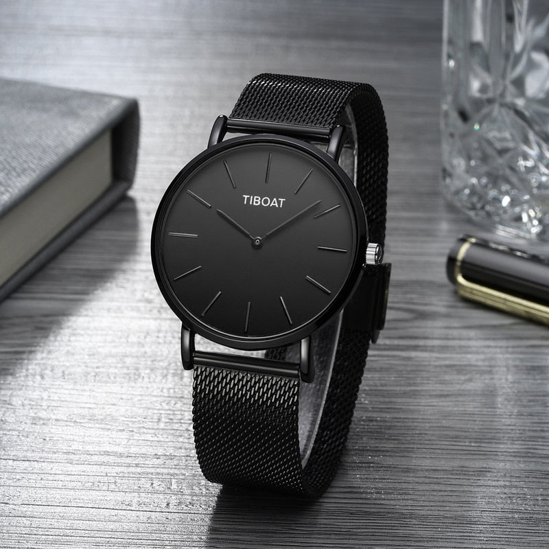Fashion Gift Business Watches Men's Waterproof Quartz Wristwatch Black Steel Clock