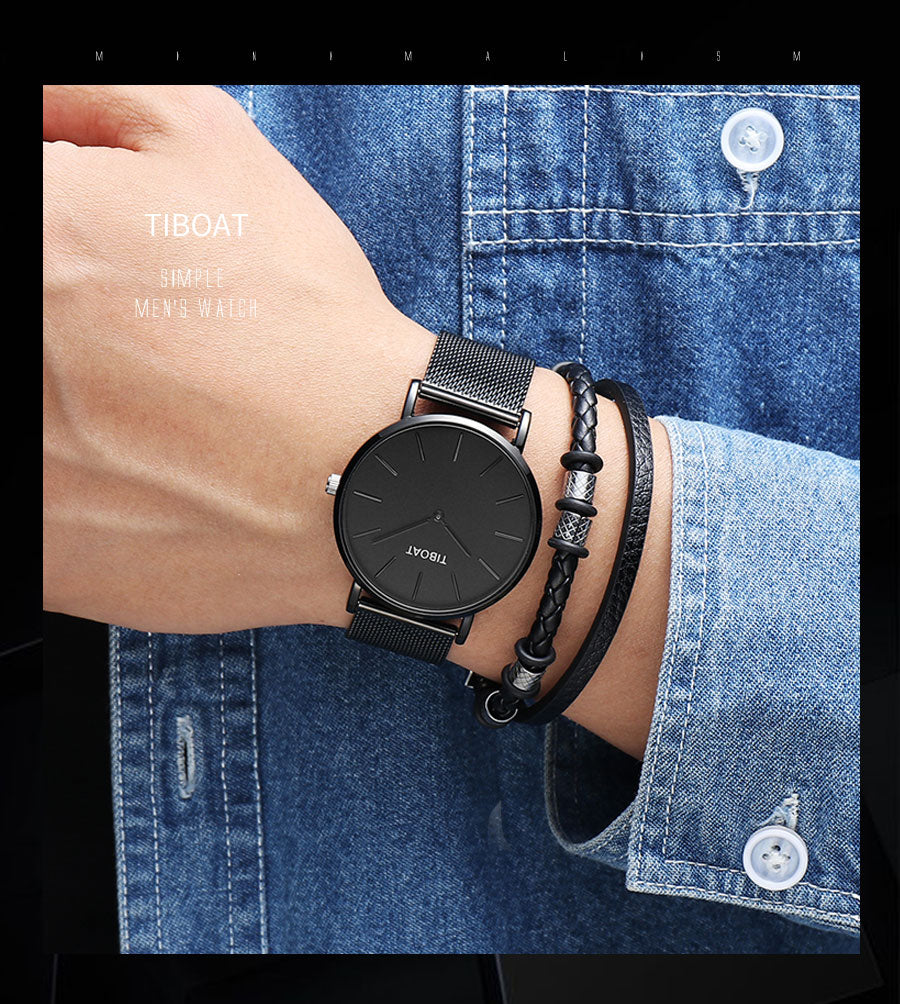 Fashion Gift Business Watches Men's Waterproof Quartz Wristwatch Black Steel Clock