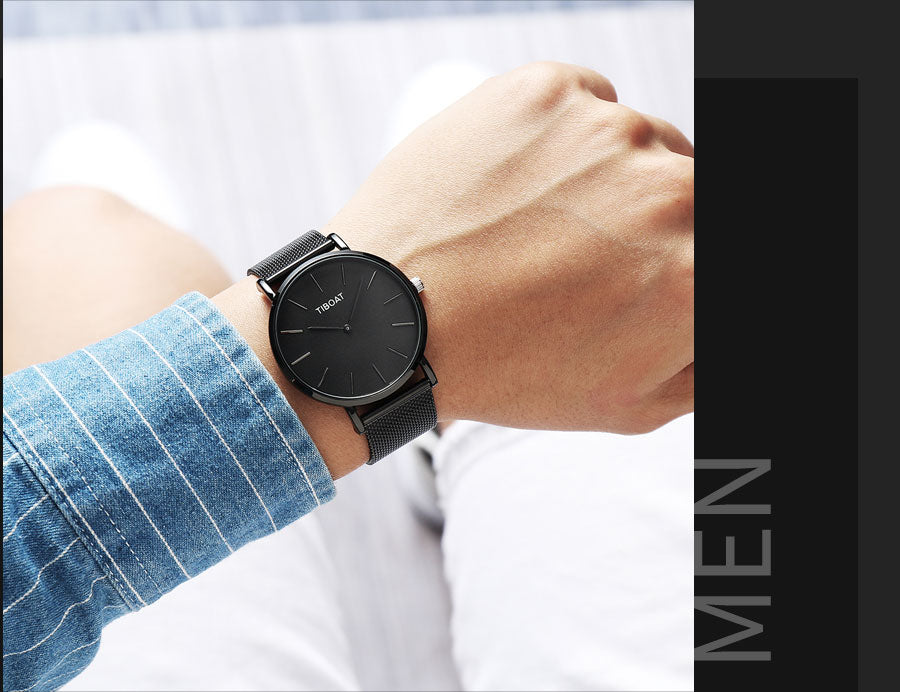 Fashion Gift Business Watches Men's Waterproof Quartz Wristwatch Black Steel Clock