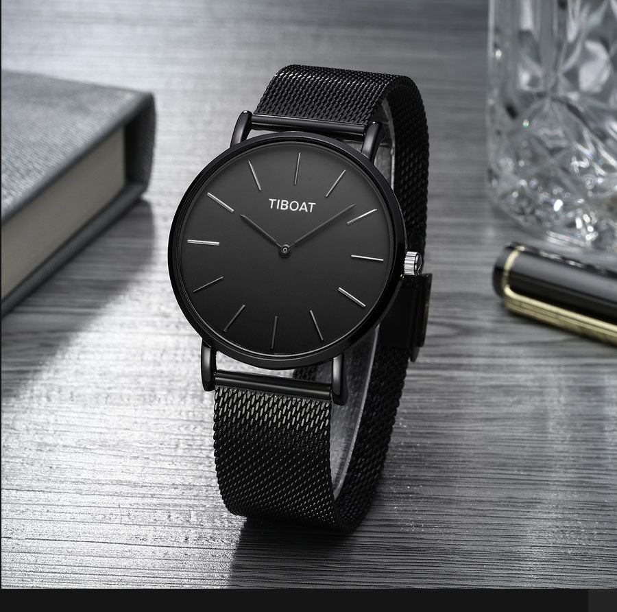 Fashion Gift Business Watches Men's Waterproof Quartz Wristwatch Black Steel Clock