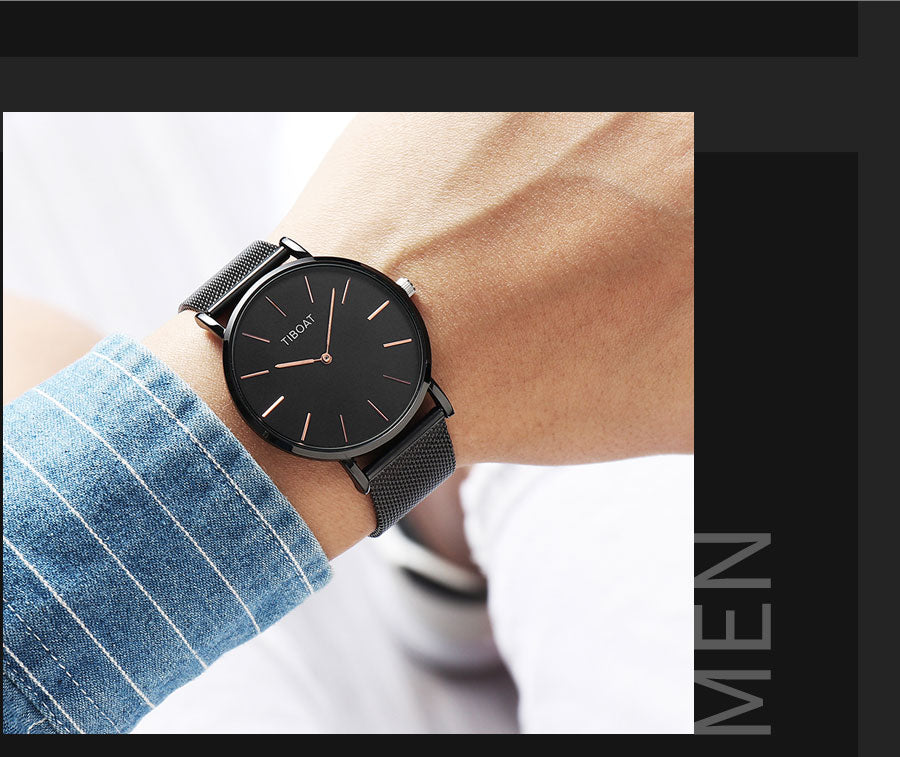 Fashion Gift Business Watches Men's Waterproof Quartz Wristwatch Black Steel Clock