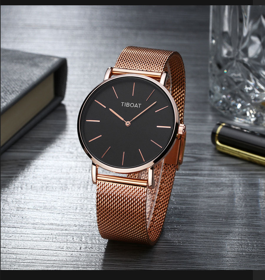 Fashion Gift Business Watches Men's Waterproof Quartz Wristwatch Black Steel Clock
