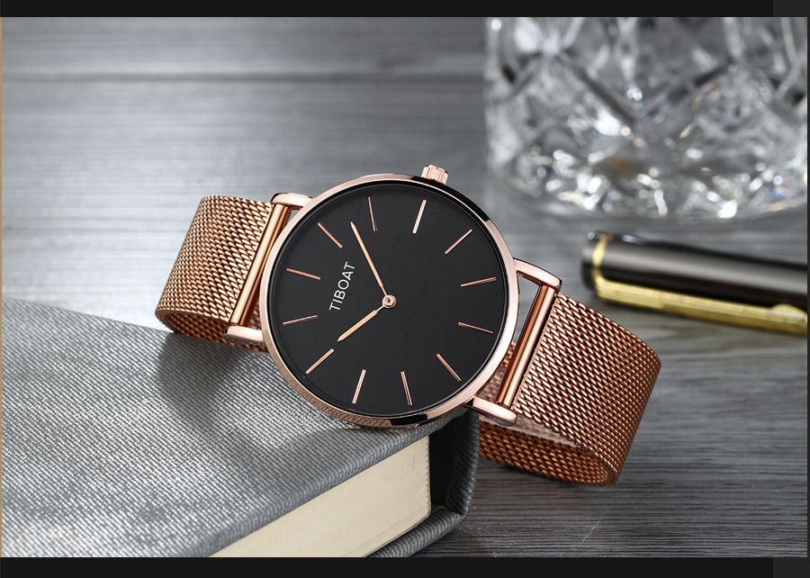 Fashion Gift Business Watches Men's Waterproof Quartz Wristwatch Black Steel Clock