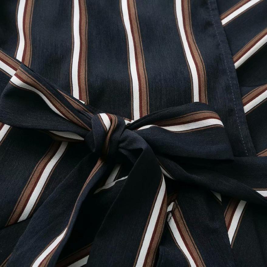Women's Fashion Lantern Sleeve Casual Striped V-Neck Dress Casual Ruffle Mini Party Dress