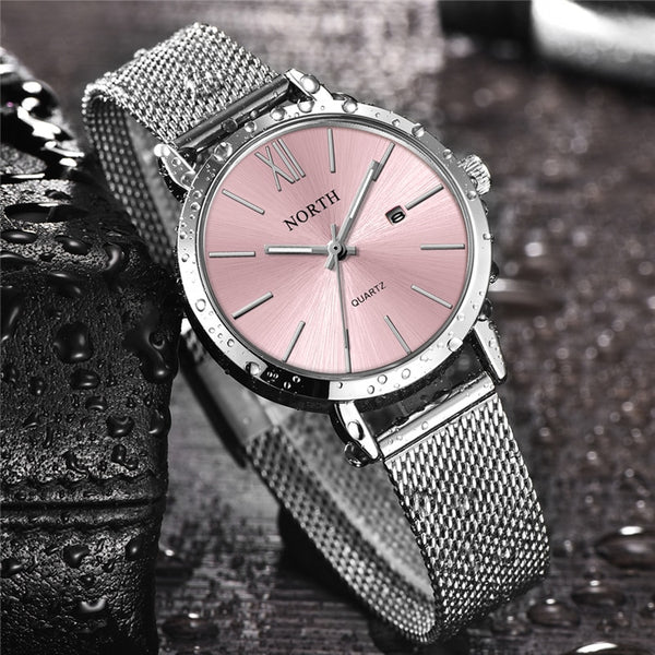 Luxury Brand NORTH Women Steel Bracelet Dress Quartz Watch Lady Waterproof