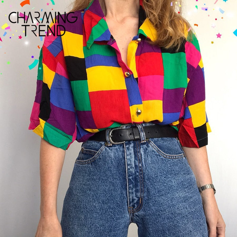 Colorful Geometric Stitching Girls Blouse