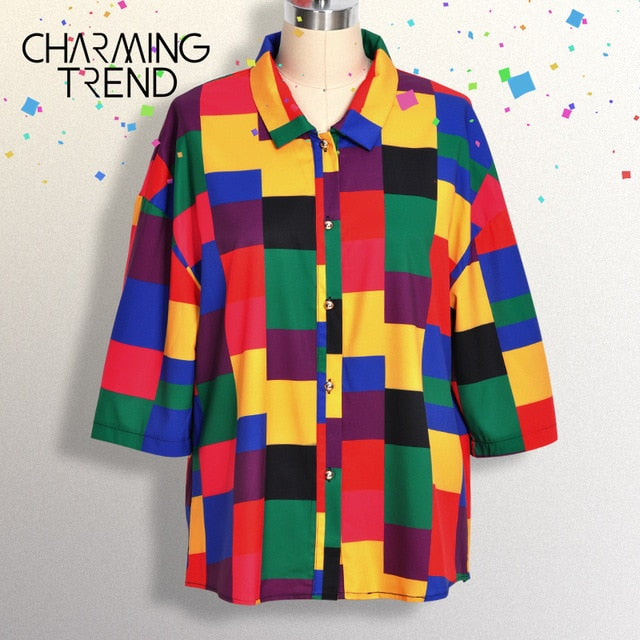 Colorful Geometric Stitching Girls Blouse