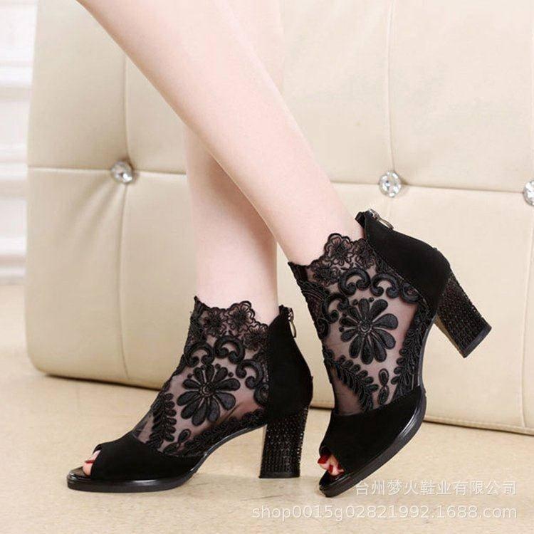 Summer sandals mesh open toe sexy heels women shoes in Europe and America 2020