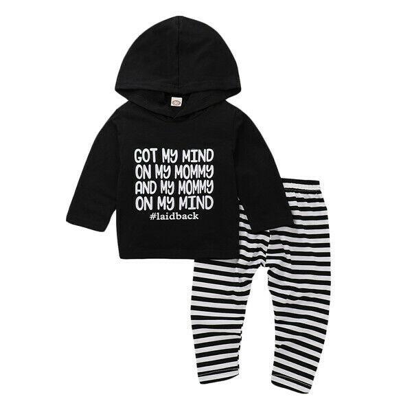 Toddler Newborn Baby Boy Girl Outfits Clothes Hoodie Tops+ Striped Pants Legging Set