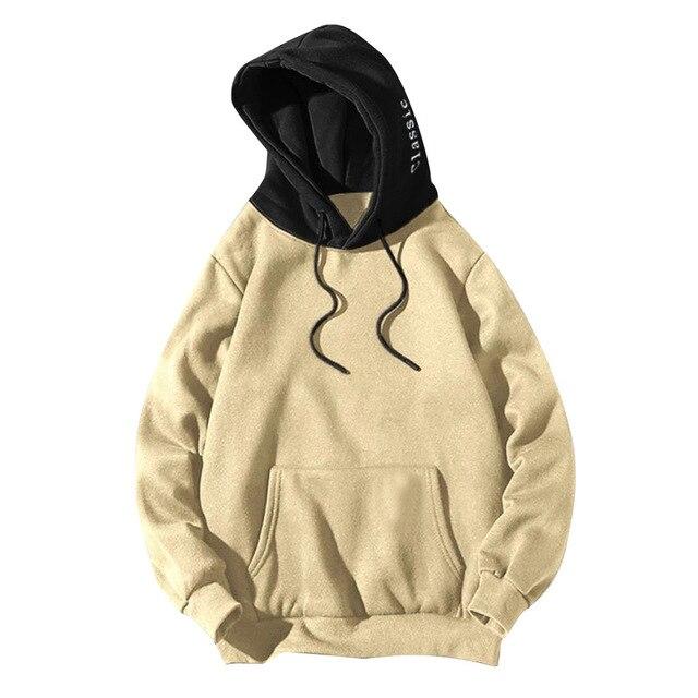Long Sleeve Pocket Patchwork Pullover Hoodie Sweatshirt High Quality