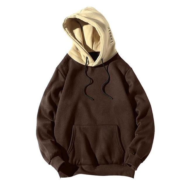 Long Sleeve Pocket Patchwork Pullover Hoodie Sweatshirt High Quality