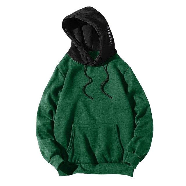 Long Sleeve Pocket Patchwork Pullover Hoodie Sweatshirt High Quality