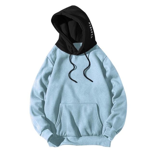 Long Sleeve Pocket Patchwork Pullover Hoodie Sweatshirt High Quality