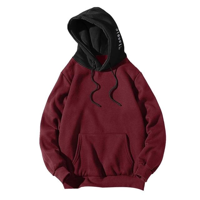 Long Sleeve Pocket Patchwork Pullover Hoodie Sweatshirt High Quality