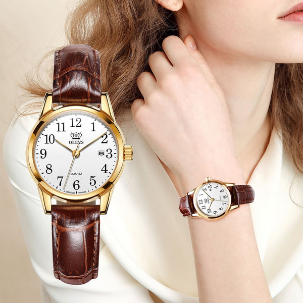 Fashion casual Luxury Dress Genuine Brown Leather Waterproof Wristwatch for Lady