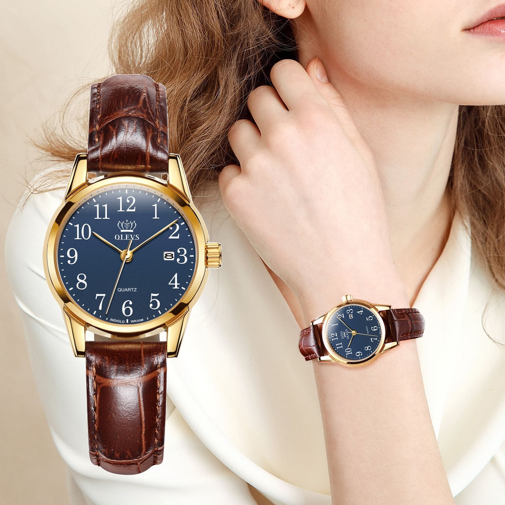 Fashion casual Luxury Dress Genuine Brown Leather Waterproof Wristwatch for Lady