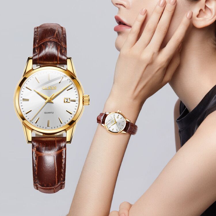 Fashion casual Luxury Dress Genuine Brown Leather Waterproof Wristwatch for Lady
