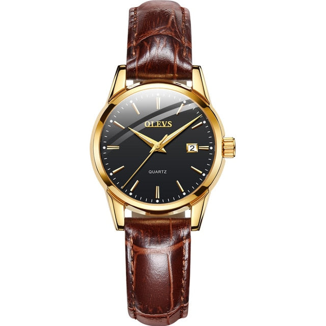 Fashion casual Luxury Dress Genuine Brown Leather Waterproof Wristwatch for Lady