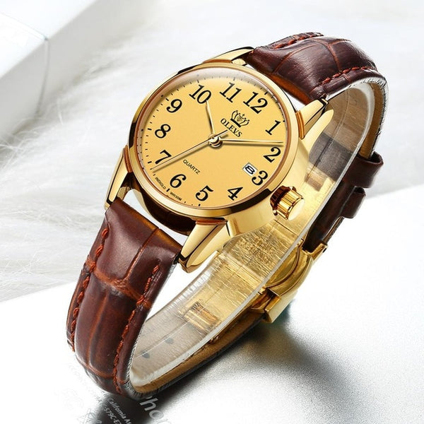 Fashion casual Luxury Dress Genuine Brown Leather Waterproof Wristwatch for Lady