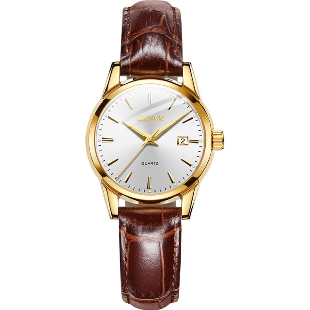 Fashion casual Luxury Dress Genuine Brown Leather Waterproof Wristwatch for Lady
