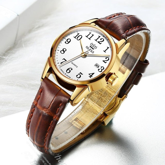 Fashion casual Luxury Dress Genuine Brown Leather Waterproof Wristwatch for Lady