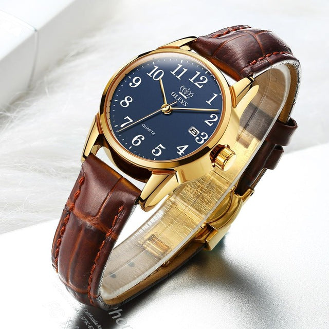 Fashion casual Luxury Dress Genuine Brown Leather Waterproof Wristwatch for Lady