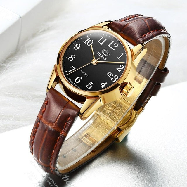 Fashion casual Luxury Dress Genuine Brown Leather Waterproof Wristwatch for Lady