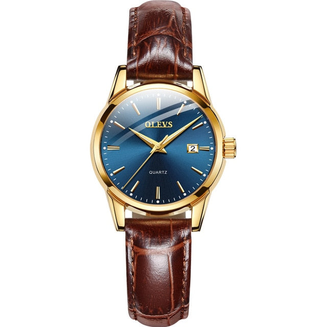 Fashion casual Luxury Dress Genuine Brown Leather Waterproof Wristwatch for Lady