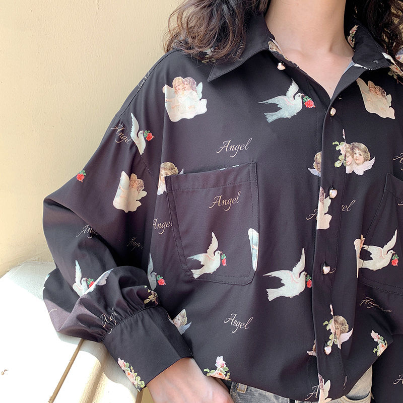 Shirts Women Chiffon Printed Bf Sweet Girls Long Sleeve Blouses Womens Retro Fashion Elegant Temperament Floral Top Hot Chic New