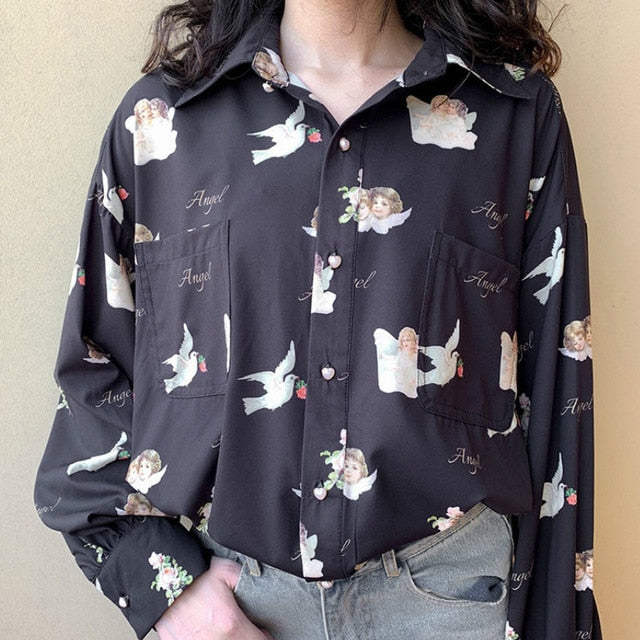 Shirts Women Chiffon Printed Bf Sweet Girls Long Sleeve Blouses Womens Retro Fashion Elegant Temperament Floral Top Hot Chic New