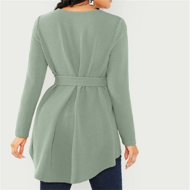 Bowknot Belt Lace Up Blouse Tunic Ladies O-neck