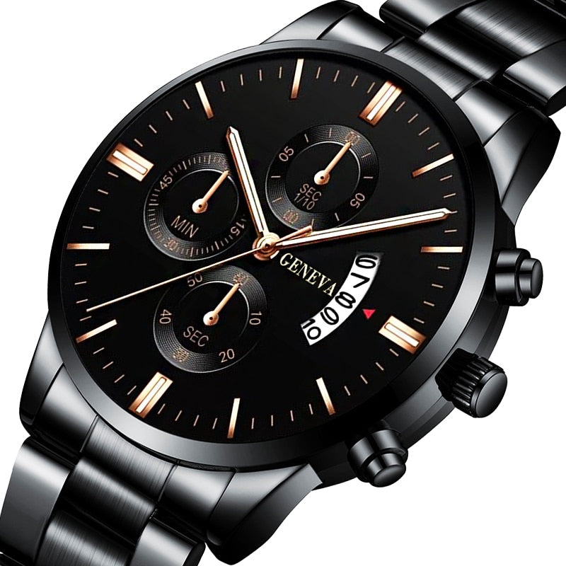 Men Militar Stainless Steel Watches Luxury Calendar Quartz Wristwatch