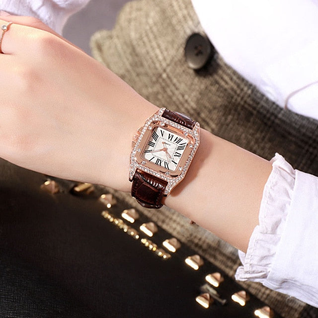 diamond Watch starry Luxury Bracelet set Leather Band