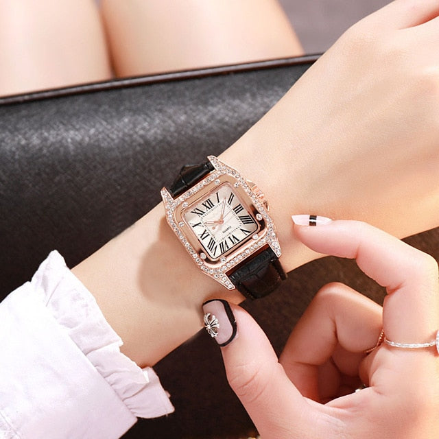 diamond Watch starry Luxury Bracelet set Leather Band